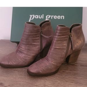 PAUL GREEN Malibu Sliced Zip Bootie Chunky Nubuck Earth Metallic NWT size 8